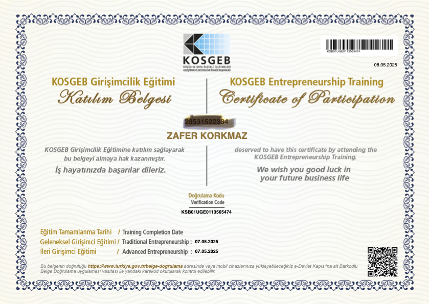 Advanced Entrepreneurship Training - Small and Medium Enterprises Development Organization (KOSGEB)